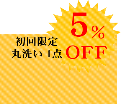 初回限定丸洗い 1点5％OFF ※ご来店の際、お申し付けください 気になる価格はこちら